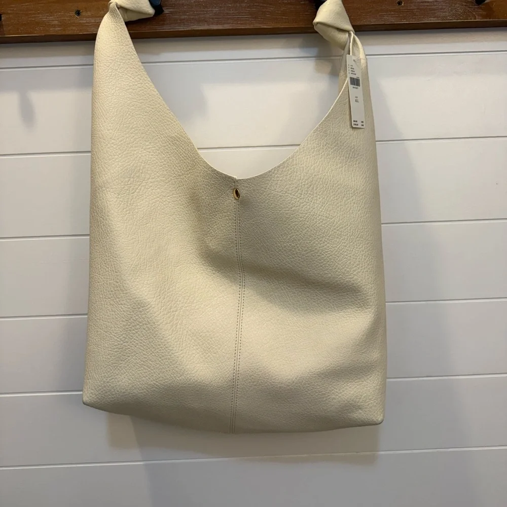 Anthropologie Cream Knotted-Handle Hobo Bag